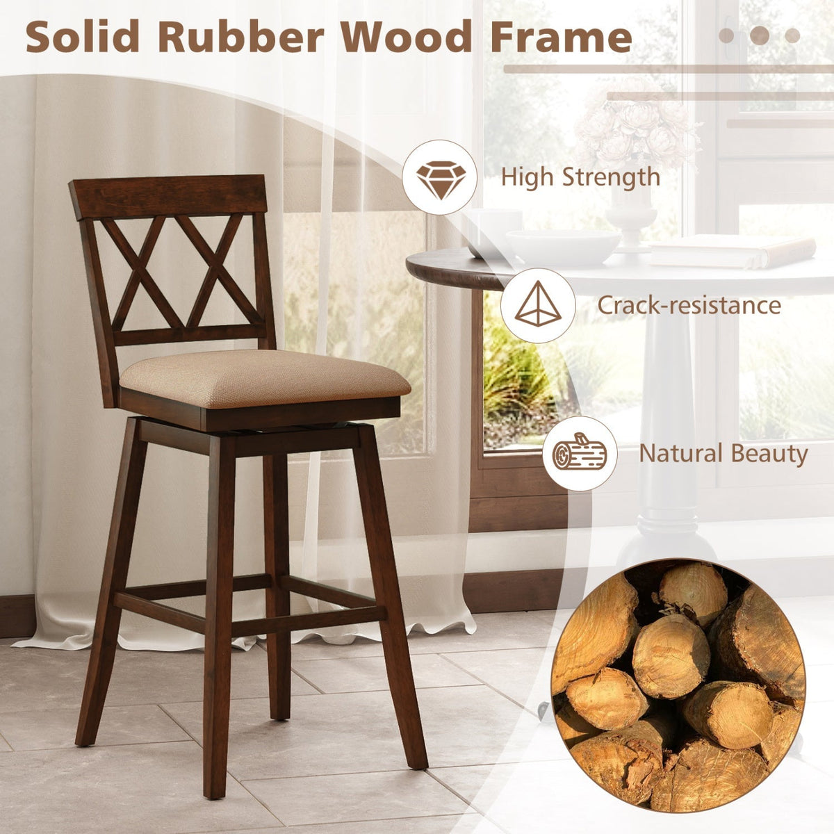 2-Piece Counter-Height Bar Stools with Backrests and Seat Cushions