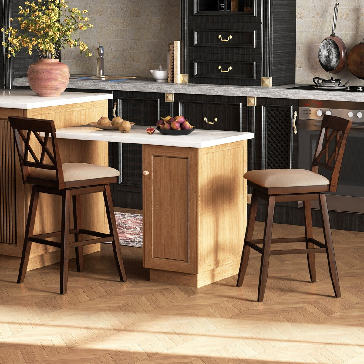 2-Piece Counter-Height Bar Stools with Backrests and Seat Cushions
