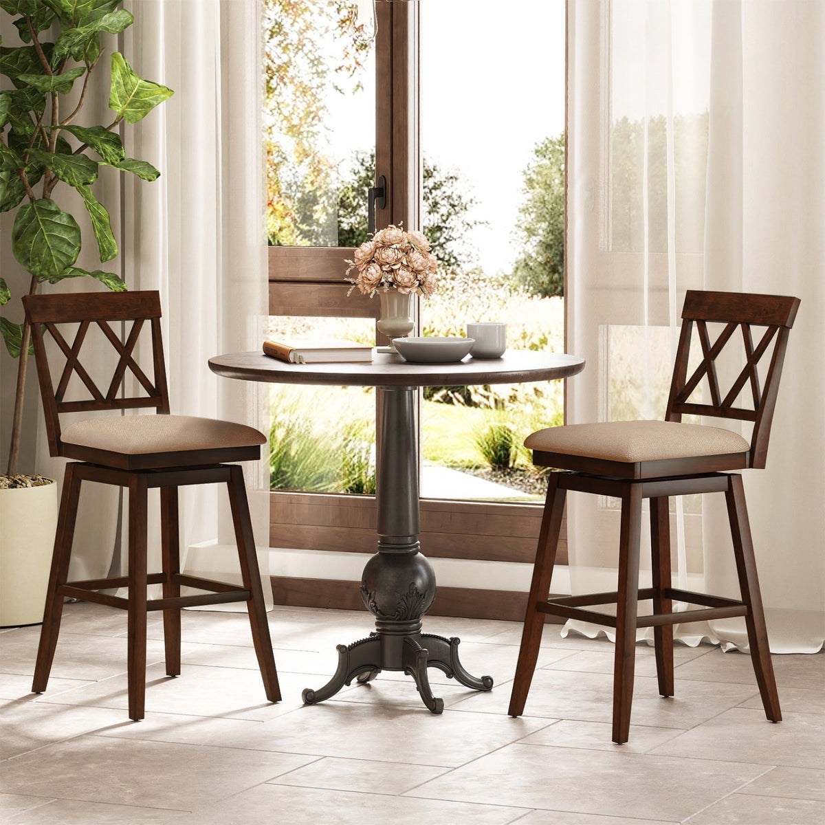 2-Piece Counter-Height Bar Stools with Backrests and Seat Cushions
