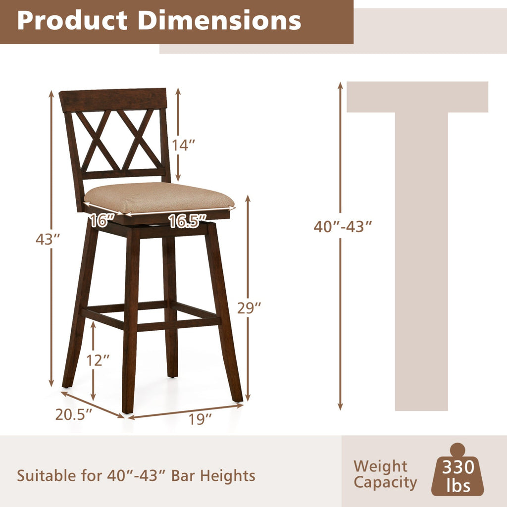 2-Piece Counter-Height Bar Stools with Backrests and Seat Cushions