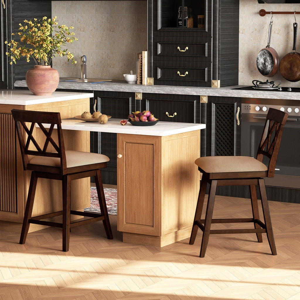 2-Piece Counter-Height Bar Stools with Backrests and Seat Cushions