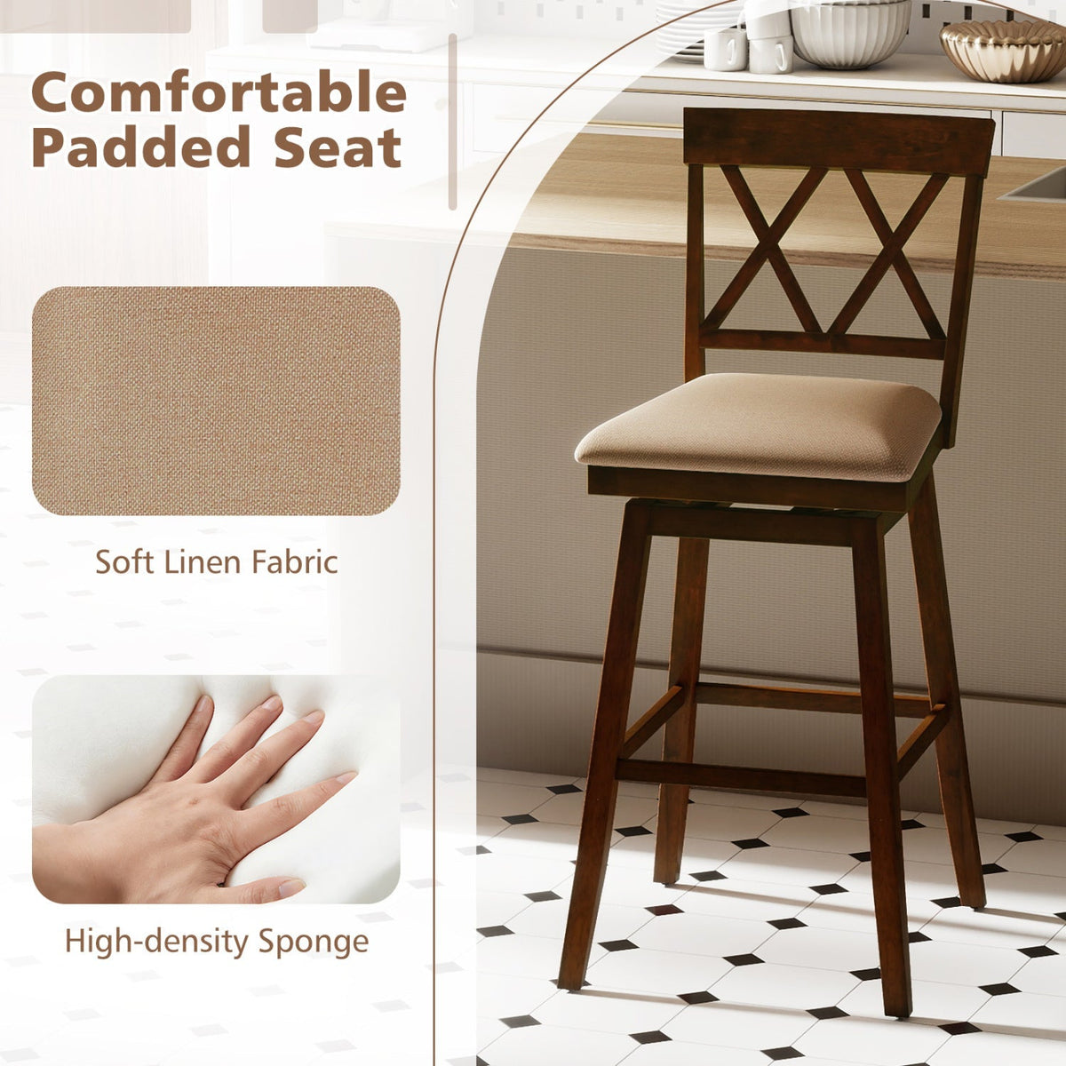 4-Piece Counter-Height Swivel Bar Stools with Linen Cushions