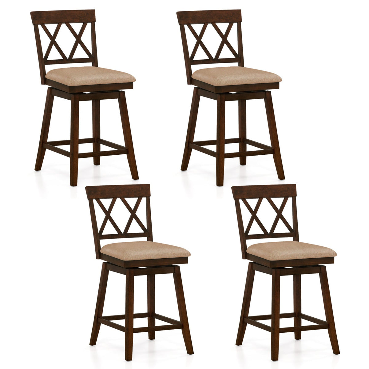4-Piece Counter-Height Swivel Bar Stools with Linen Cushions