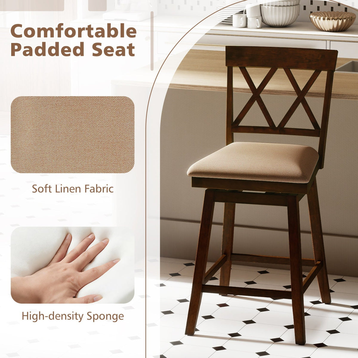4-Piece Counter-Height Swivel Bar Stools with Linen Cushions