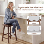 24 Inch Counter Height Stools Solid Wood Saddle Bar Stools Set of 2