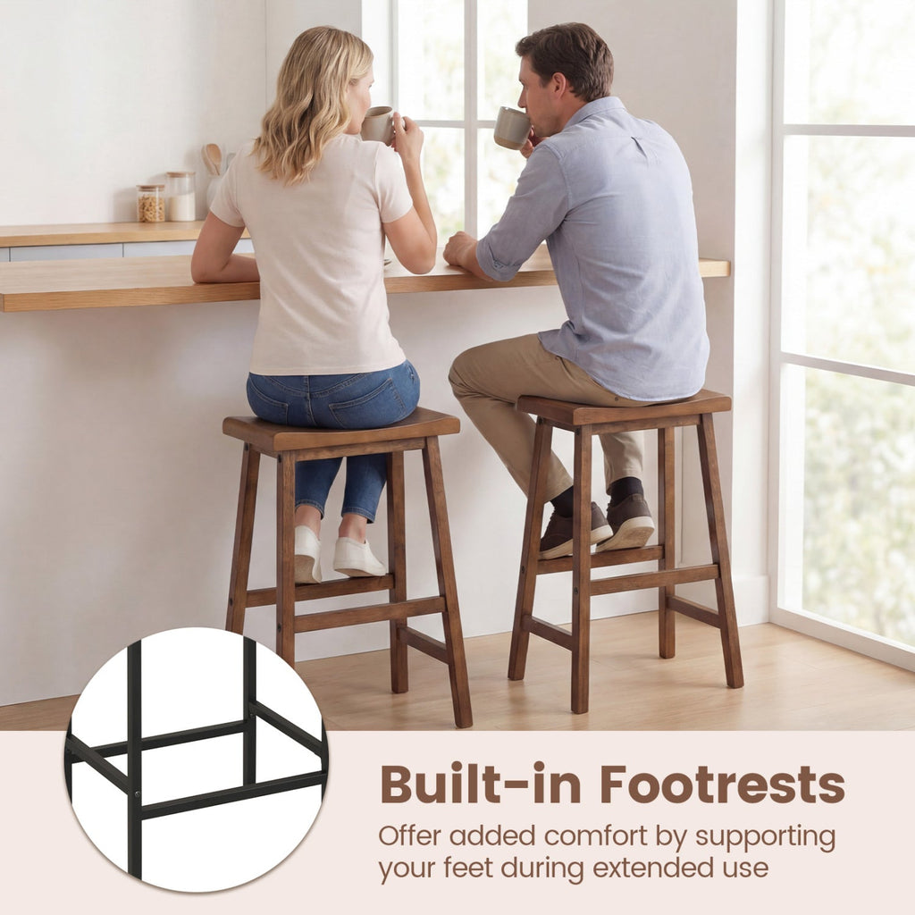 24 Inch Counter Height Stools Solid Wood Saddle Bar Stools Set of 2