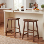 24 Inch Counter Height Stools Solid Wood Saddle Bar Stools Set of 2