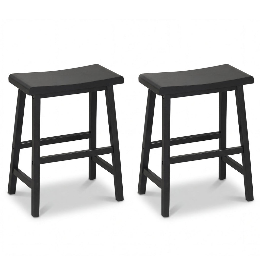 24 Inch Counter Height Stools Solid Wood Saddle Bar Stools Set of 2