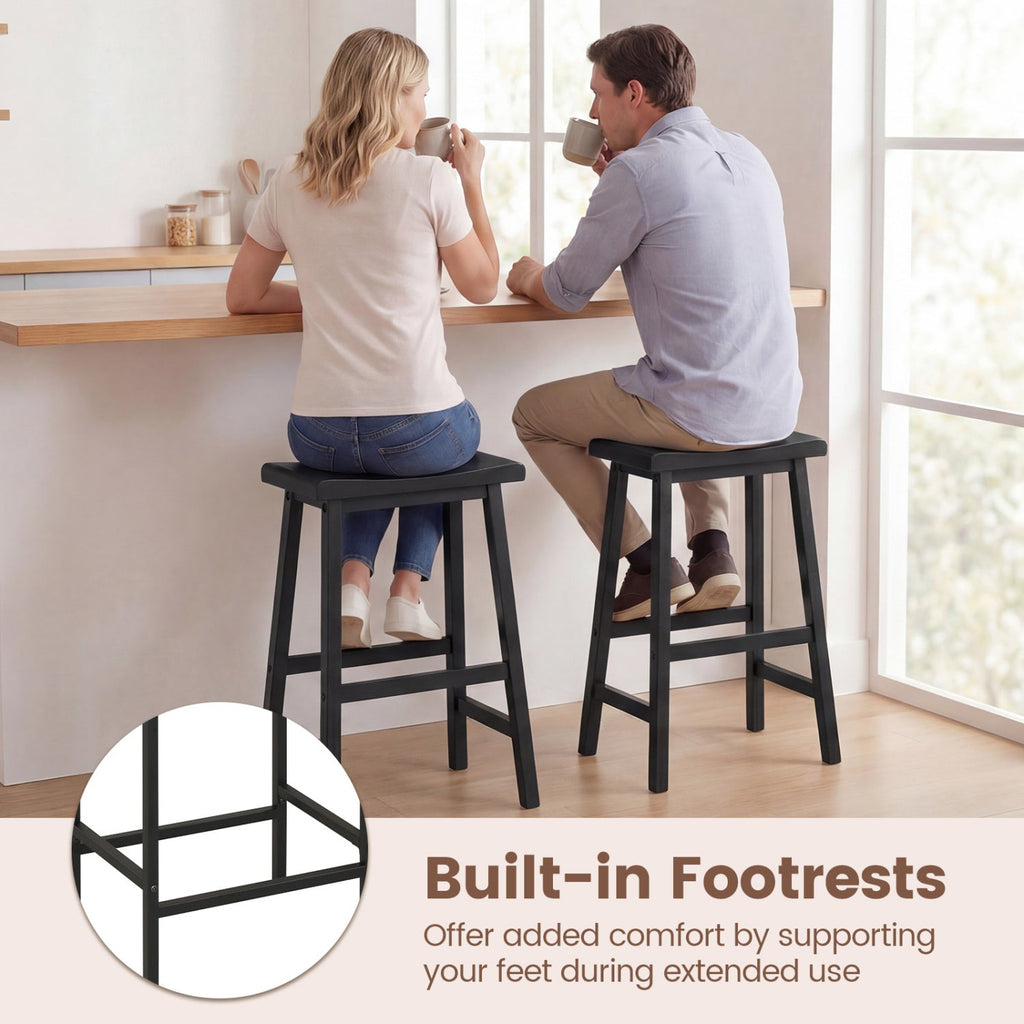 24 Inch Counter Height Stools Solid Wood Saddle Bar Stools Set of 2