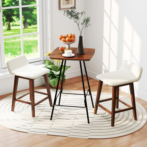 24" Faux Linen Low-Back Rubberwood Counter Stools, Set of 2