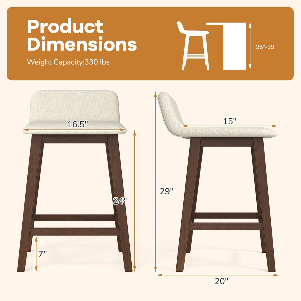 24 Inch Counter Height Bar Stools Set of 2 with Low Back