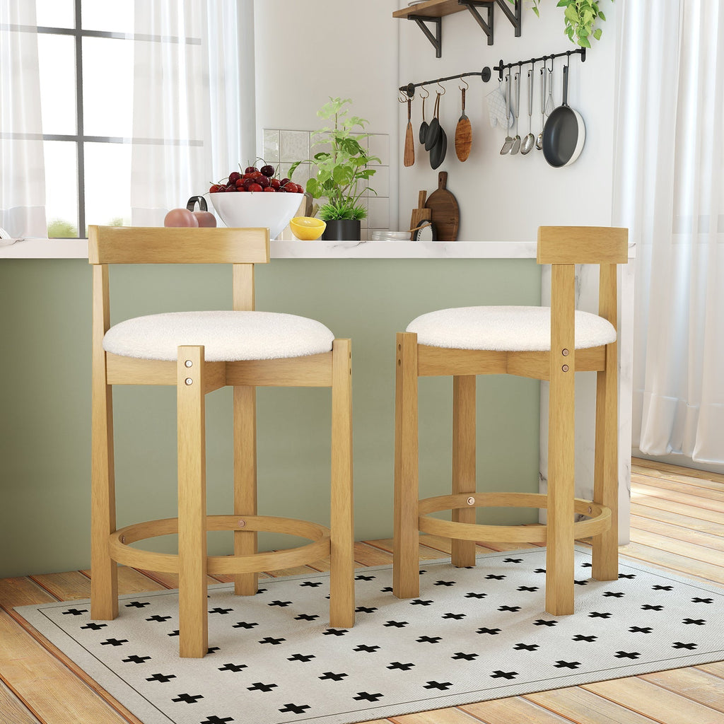 24 Inch Teddy Velvet Upholstered Counter Height Bar Stools with Backrests and Footrests