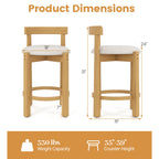24 Inch Teddy Velvet Upholstered Counter Height Bar Stools with Backrests and Footrests