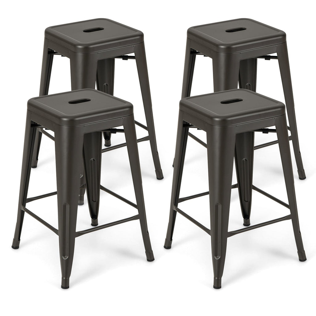 Tolix-Style 4-Piece Stackable Metal Bar Stools
