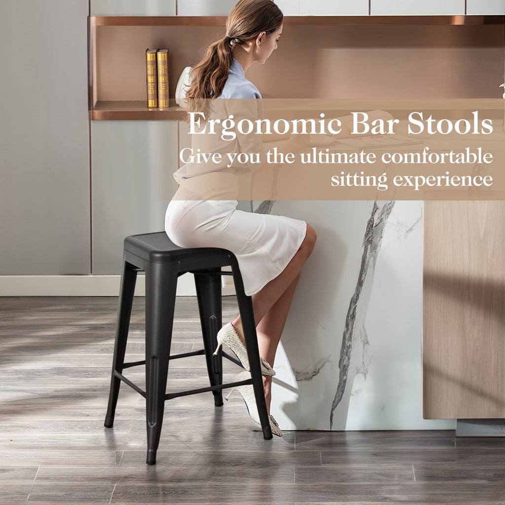 Tolix-Style 4-Piece Stackable Metal Bar Stools