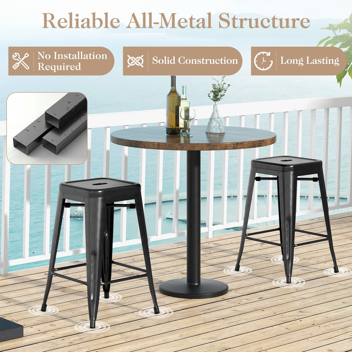 Tolix-Style 4-Piece Stackable Metal Bar Stools