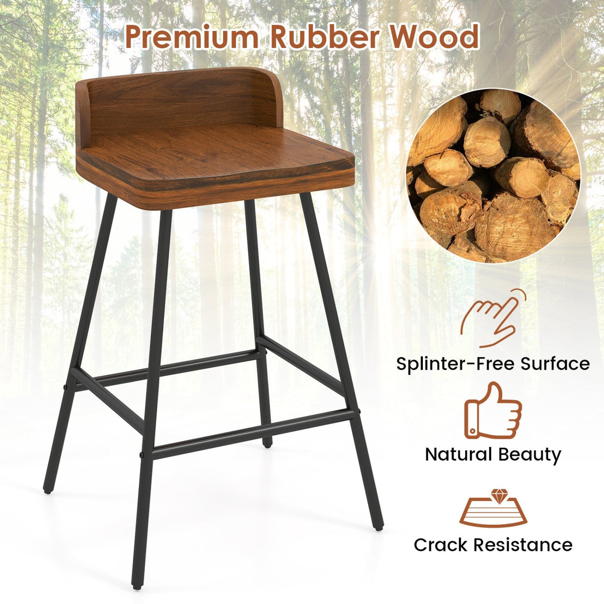 24" Bar Stools with Low Back and Footrest - Walnut