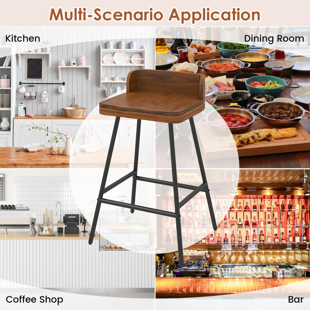 24" Bar Stools with Low Back and Footrest - Walnut