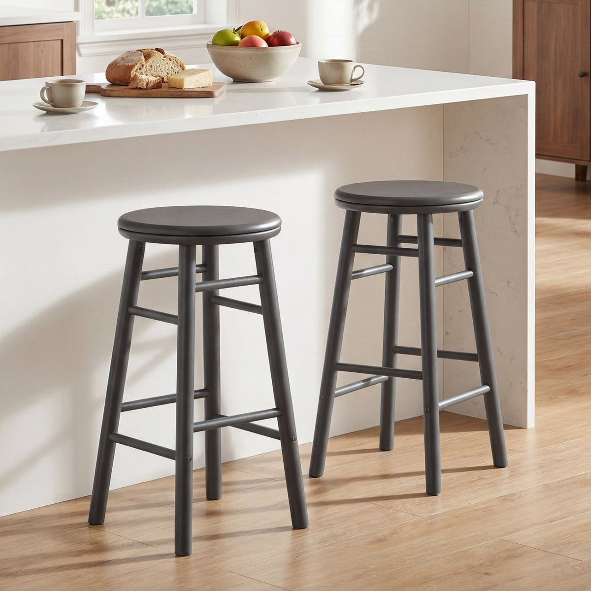 24" Swivel Bar Stools with Footrests - Set of 2
