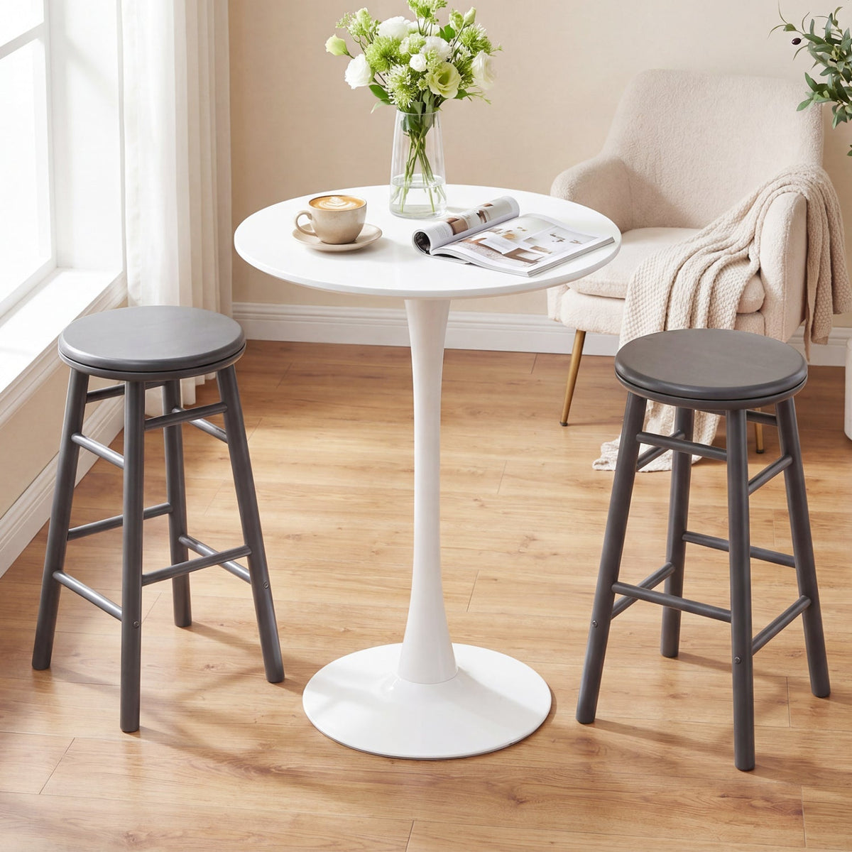 24" Swivel Bar Stools with Footrests - Set of 2