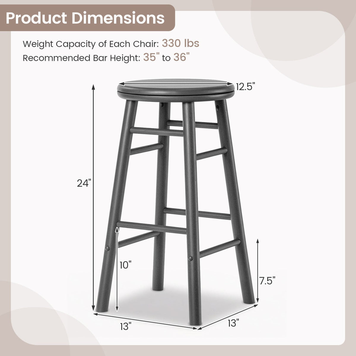 24" Swivel Bar Stools with Footrests - Set of 2