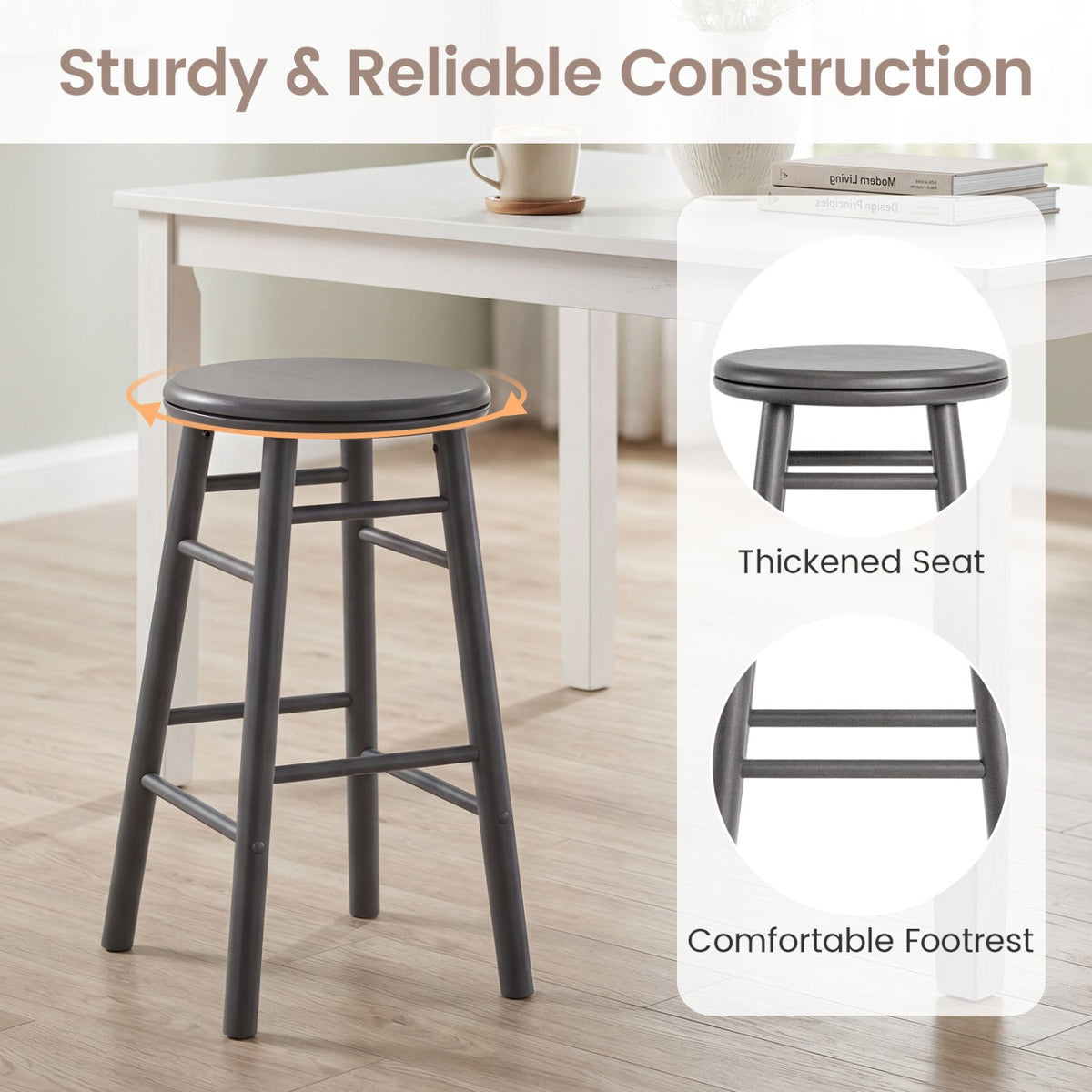 24" Swivel Bar Stools with Footrests - Set of 2