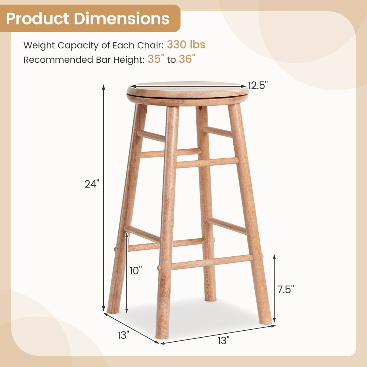 24" Swivel Bar Stools with Footrests - Set of 2