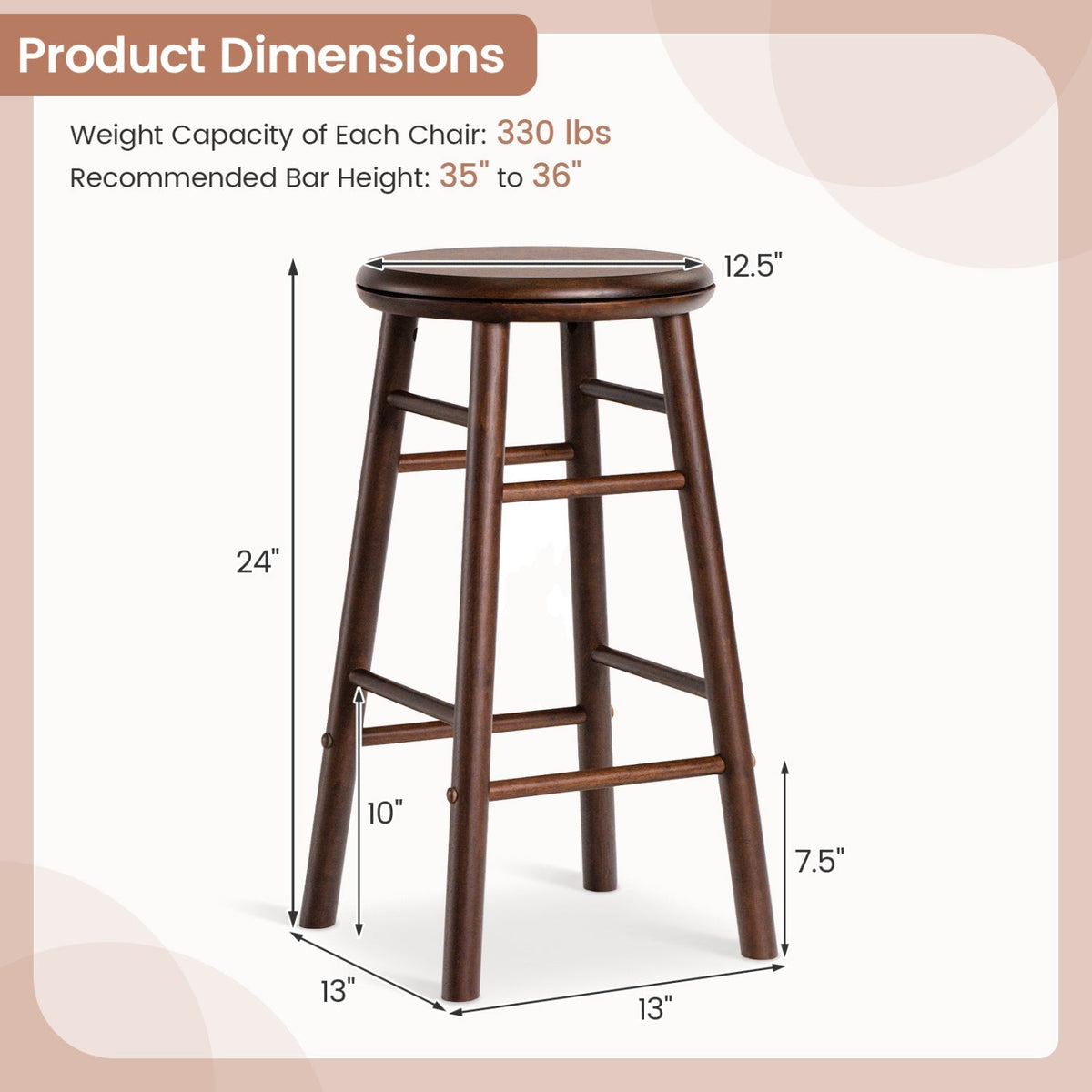 24" Swivel Bar Stools with Footrests - Set of 2
