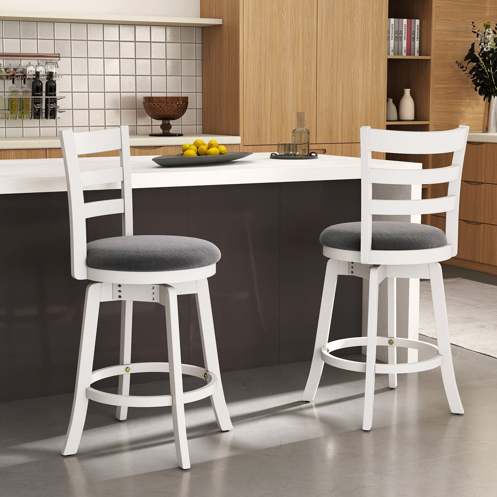 2-Piece Swivel Bar Stools with Curved Backrests and Upholstered Seats