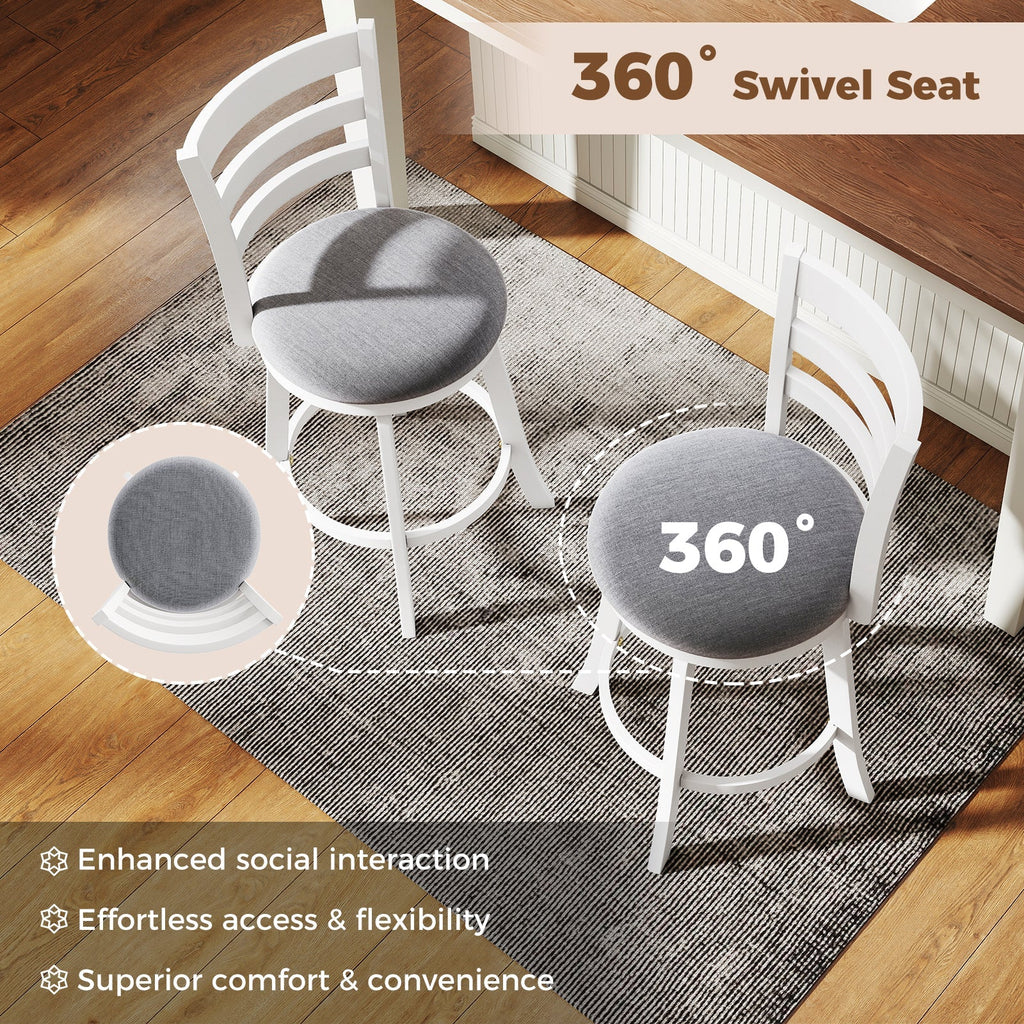 2-Piece Swivel Bar Stools with Curved Backrests and Upholstered Seats