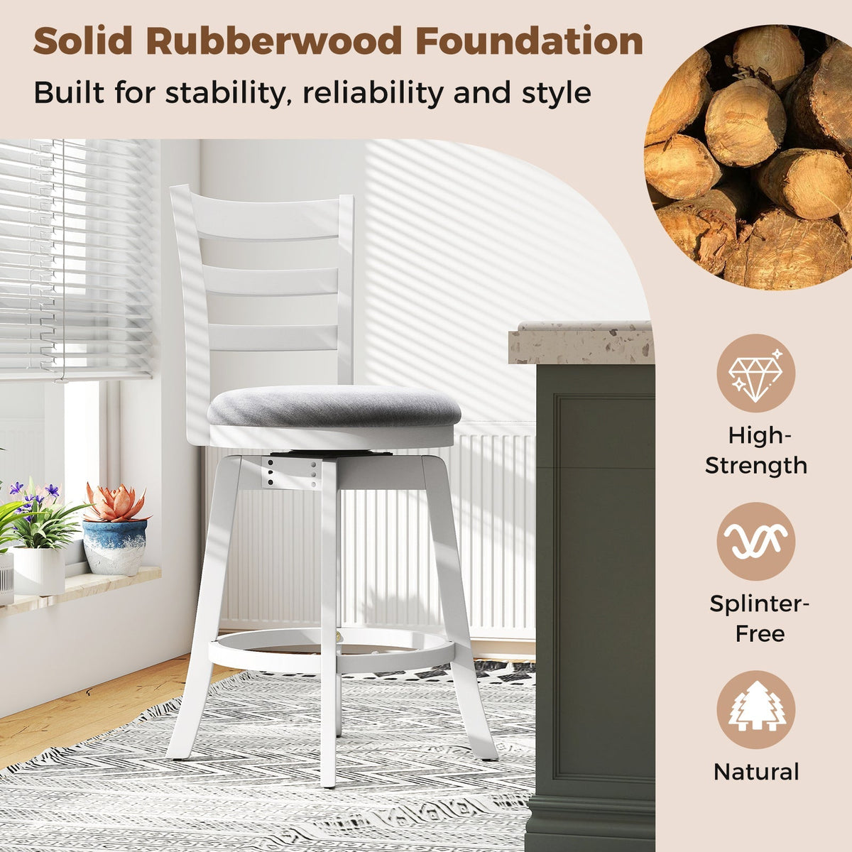 2-Piece Swivel Bar Stools with Curved Backrests and Upholstered Seats