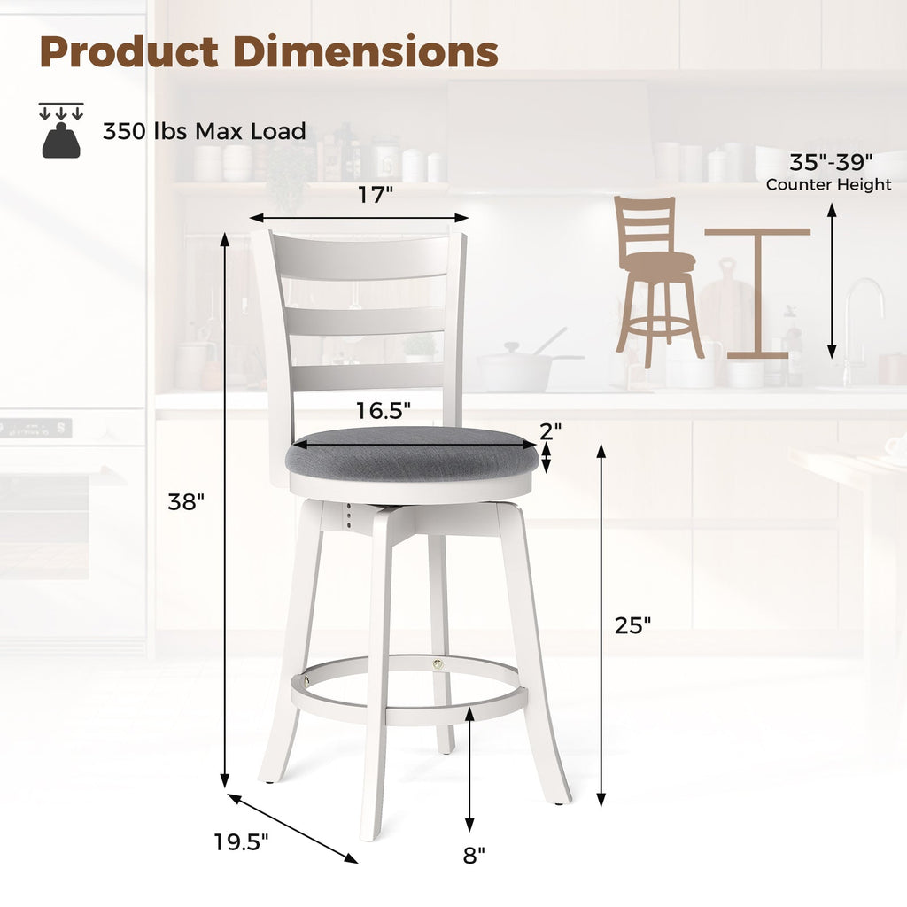 2-Piece Swivel Bar Stools with Curved Backrests and Upholstered Seats