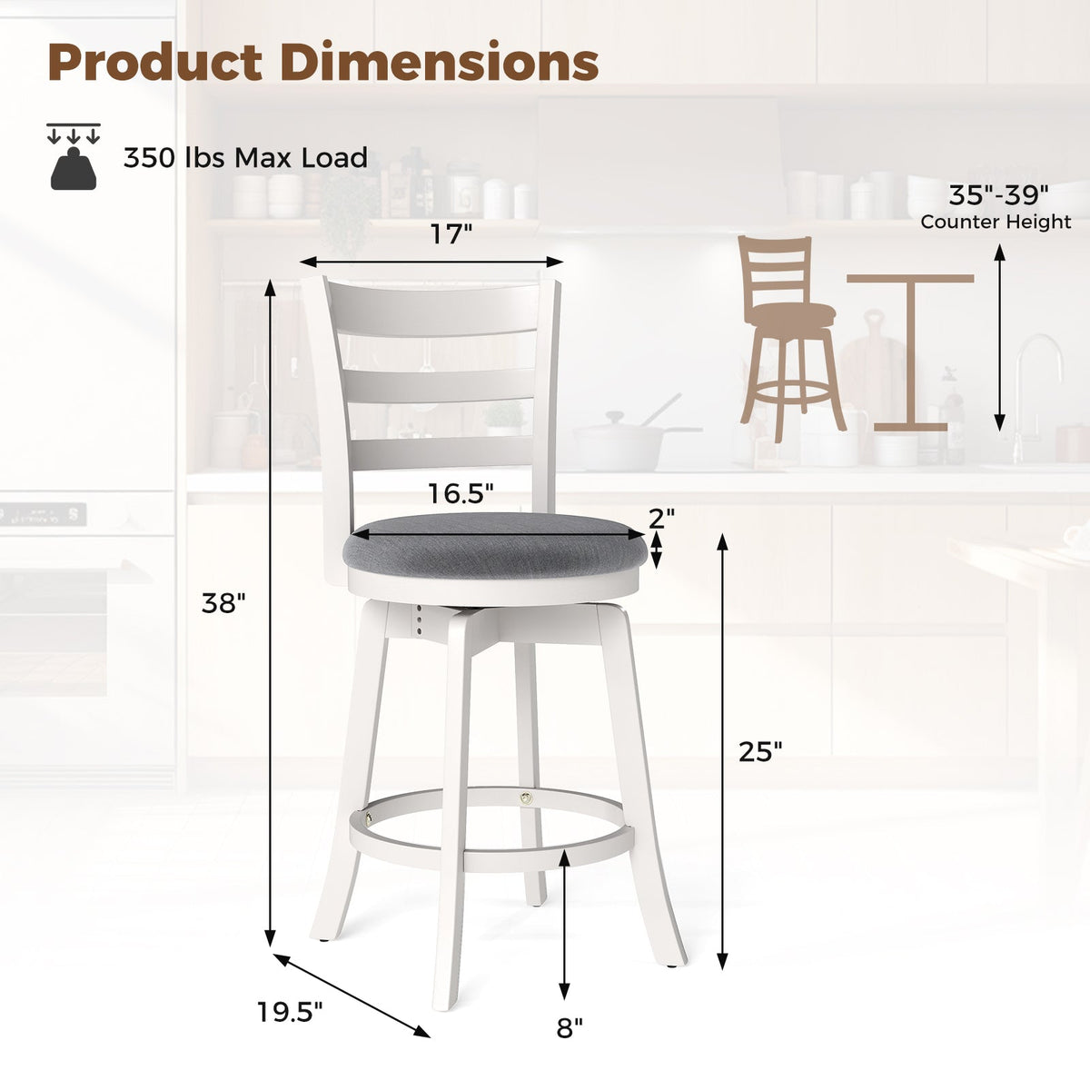 2-Piece Swivel Bar Stools with Curved Backrests and Upholstered Seats