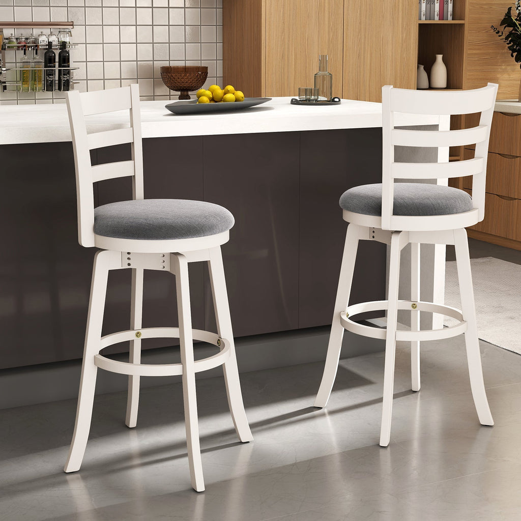 2-Piece Swivel Bar Stools with Curved Backrests and Upholstered Seats