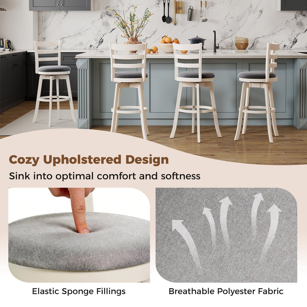 2-Piece Swivel Bar Stools with Curved Backrests and Upholstered Seats