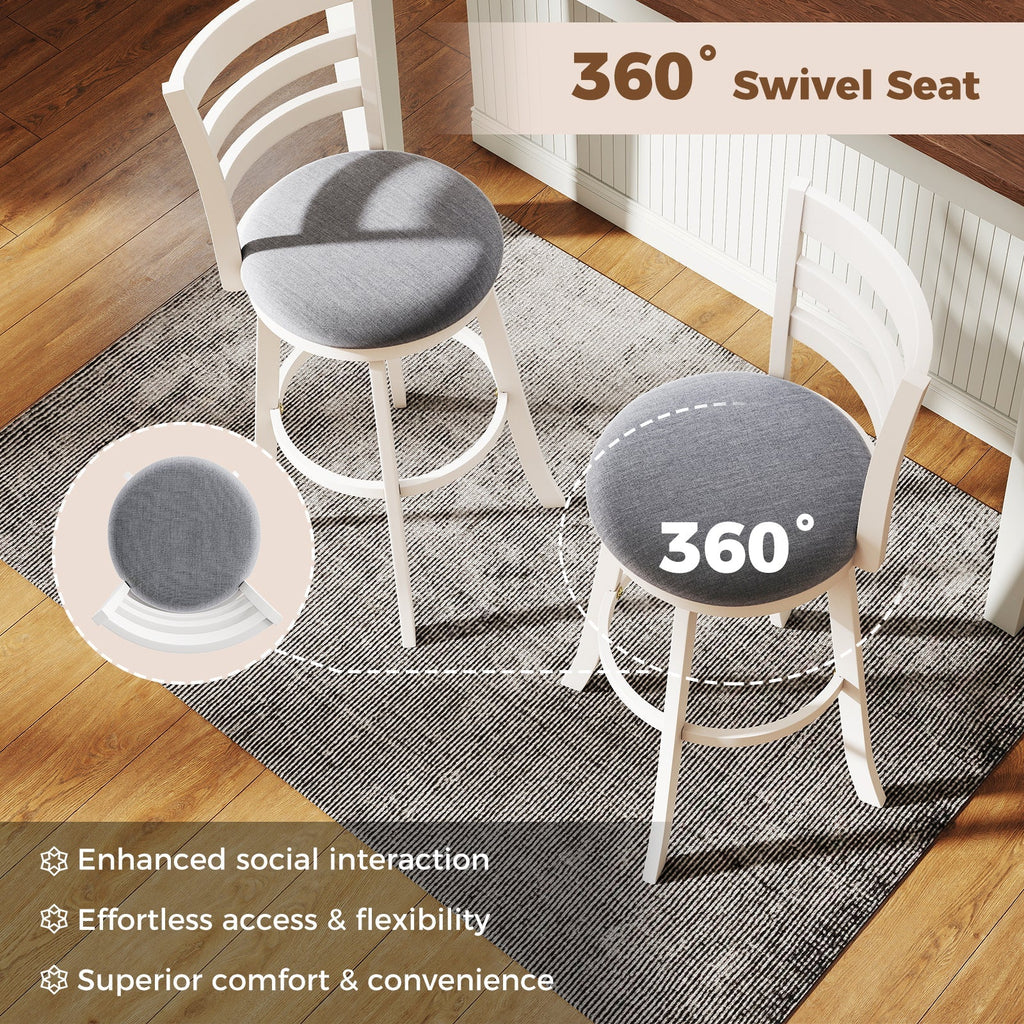 2-Piece Swivel Bar Stools with Curved Backrests and Upholstered Seats