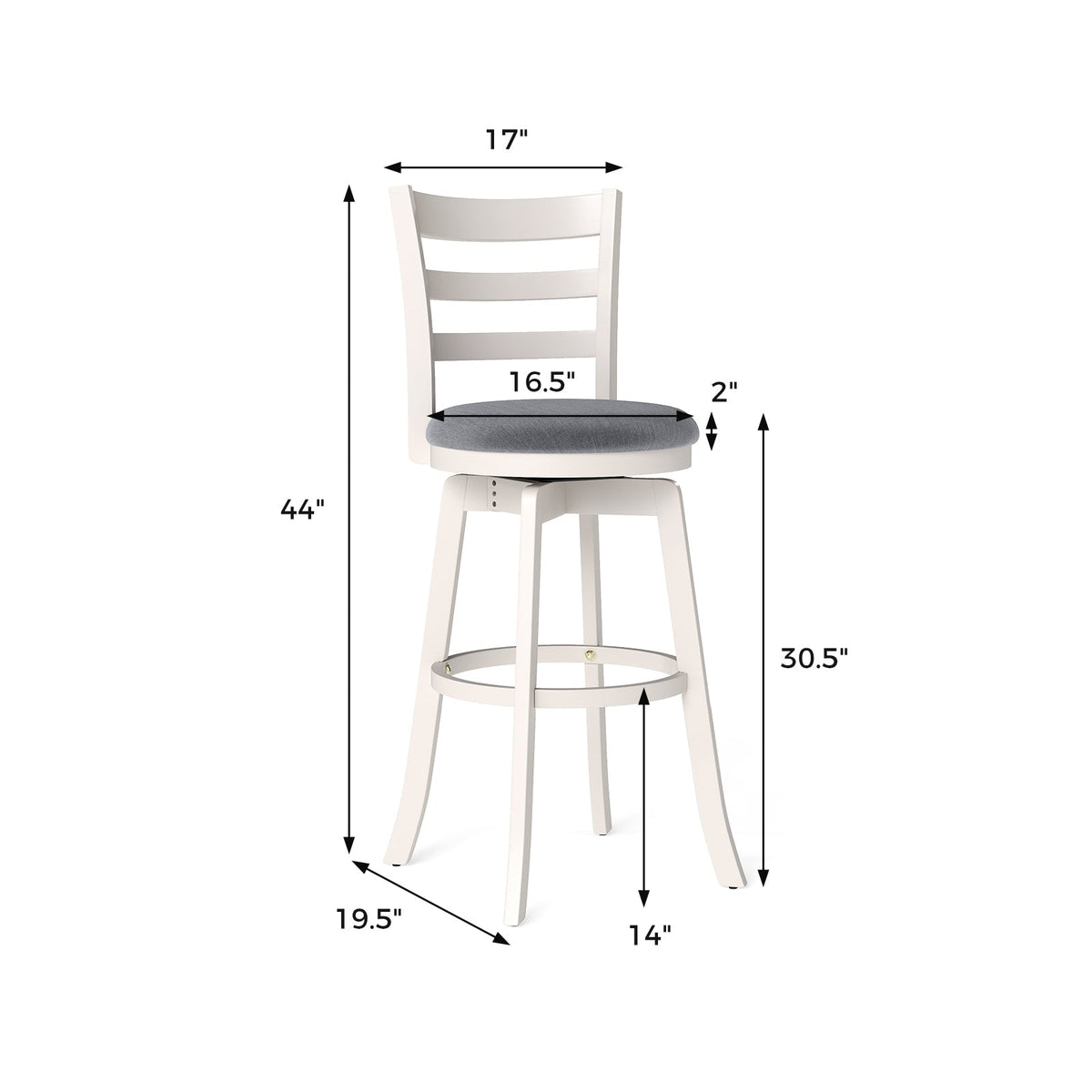 2-Piece Swivel Bar Stools with Curved Backrests and Upholstered Seats