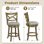 25/30 Inch Swivel Bar Stools Set of 2 with Backrests and Wood Frame