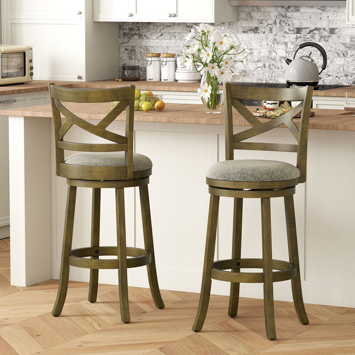 25/30 Inch Swivel Bar Stools Set of 2 with Backrests and Wood Frame