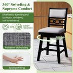 25 Inch Bar Stools Set of 2 with Upholstered Backrest and 360° Rotation Seat-Black