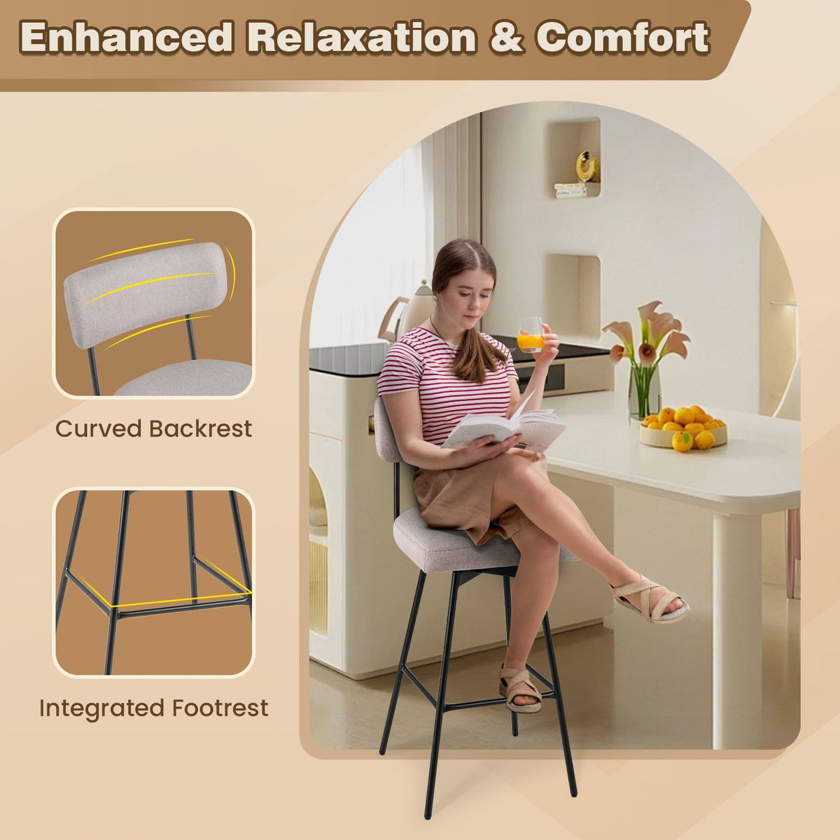 29 Inch Bar Height Upholstered Swivel Bar Stool Set of 2