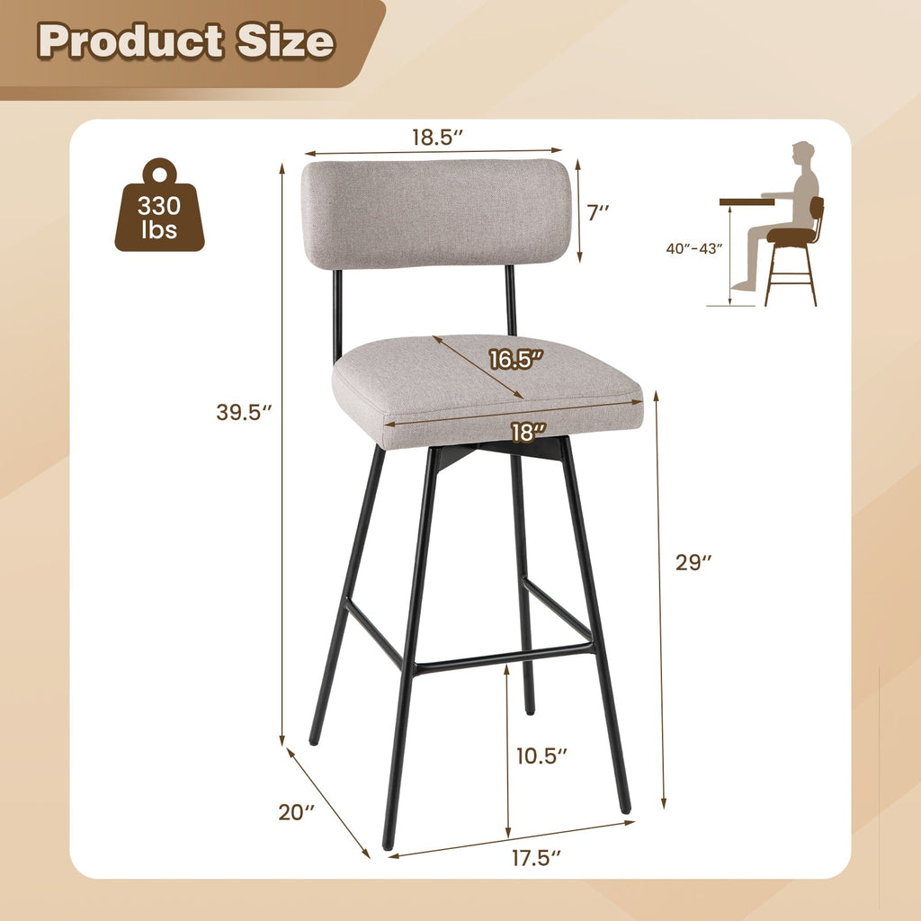 29 Inch Bar Height Upholstered Swivel Bar Stool Set of 2