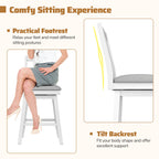 25 Inch Modern Bar Stools Set of 2 with Upholstered and 360° Rotation Seat-White