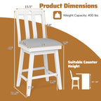 25 Inch Modern Bar Stools Set of 2 with Upholstered and 360° Rotation Seat-White