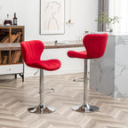 Velvet Adjustable Swivel Bar Stool Set Of 2 In Red