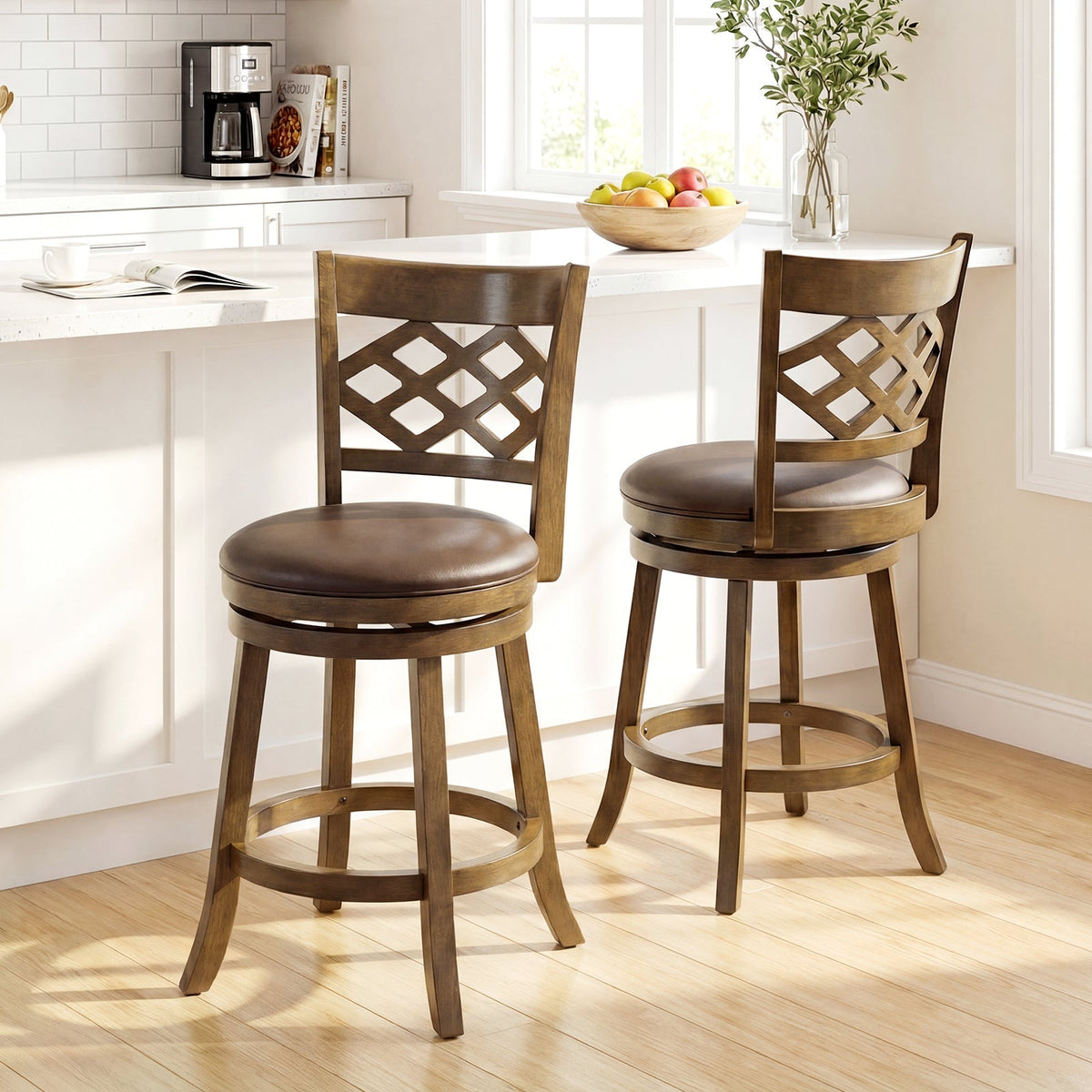 26 Inch Counter Height Bar Stools Set of 2 with Rubber Wood Frame