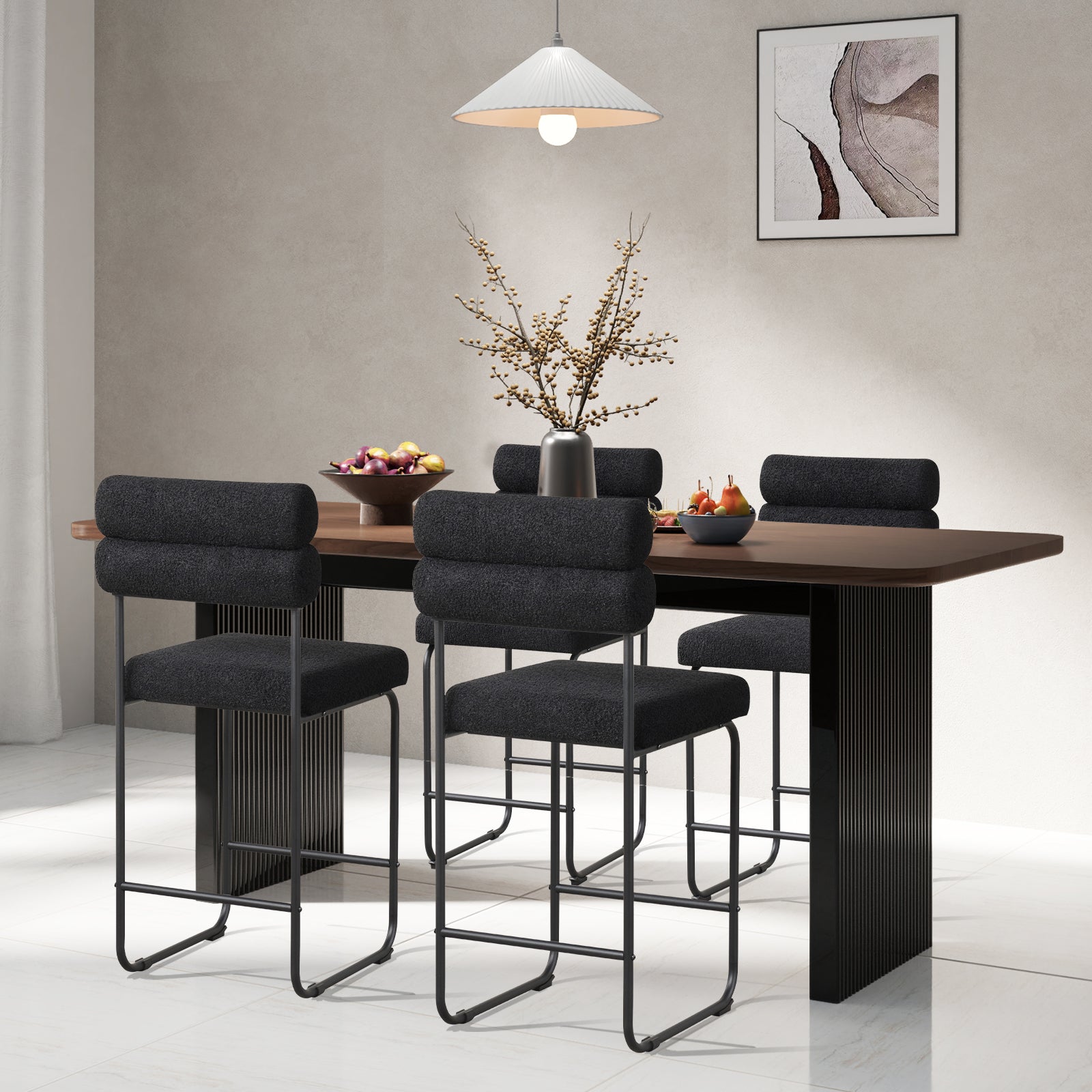 26 Inch Counter Height Bar Stools Set of 2 with Metal Frame and Footrest-Black