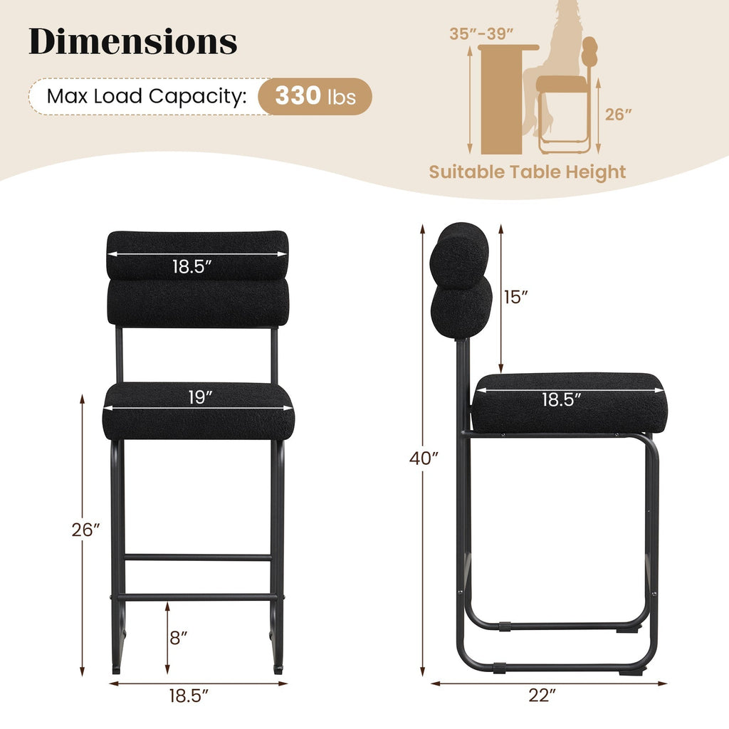 26 Inch Counter Height Bar Stools Set of 2 with Metal Frame and Footrest