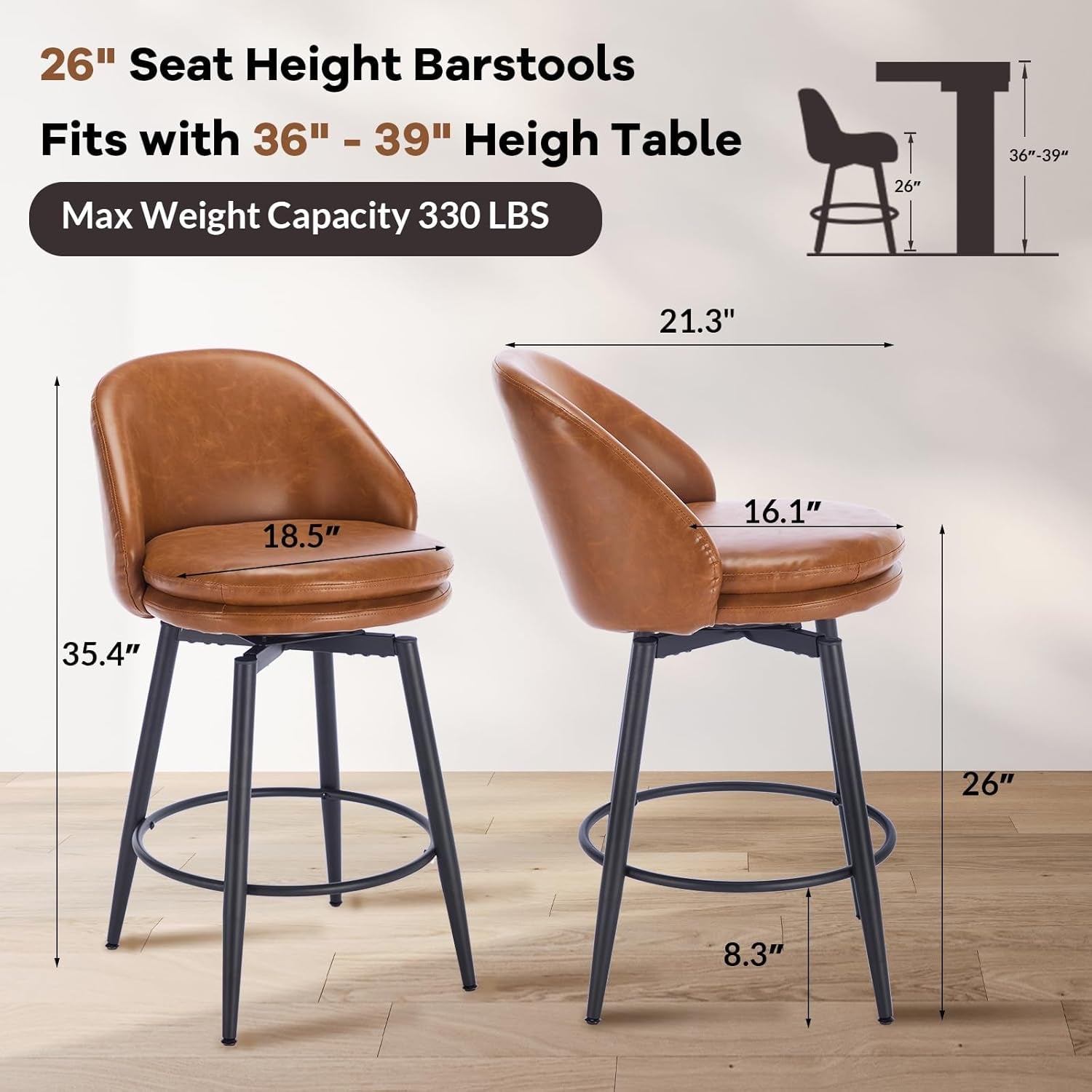 Modern Swivel Bar Stools Set of Two for Kitchen
