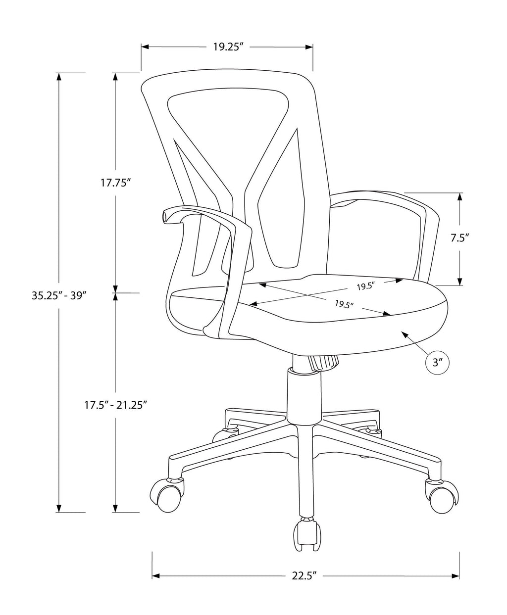 Adjustable Mid-Back Office Chair with Fixed Armrests